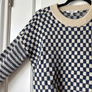 Madewell Blue and Cream Checkered Sweater Size S